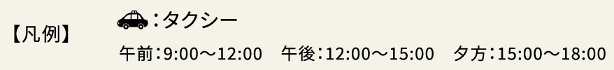 凡例 飛行機・鉄道・タクシー・徒歩