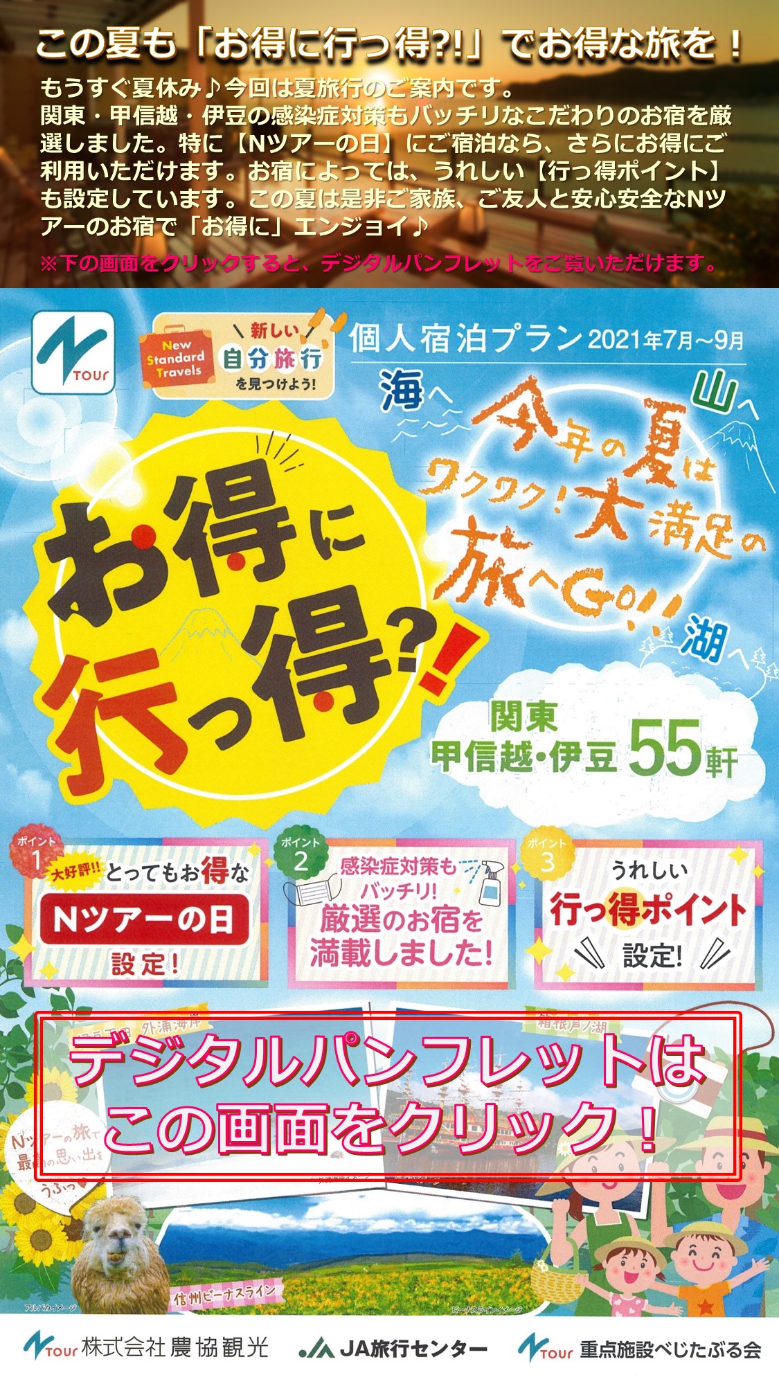 宿泊プラン お得に行っ得 を発売します 関東 甲信越 伊豆の宿５５軒を厳選 Nツアーnewsnツアーnews